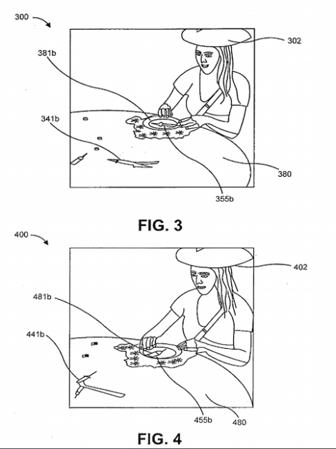 図2：Disneyが特許申請中のARシステムにおいて、ユーザーと投影画像が相互作用する様子