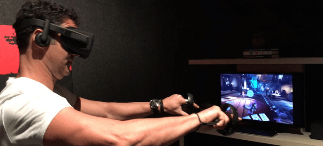 Oculus touchでプレイするJason Rubin氏の画像