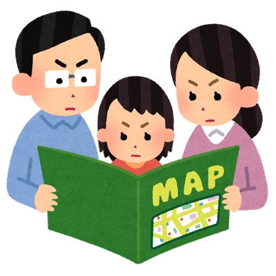 地図を見る家族
