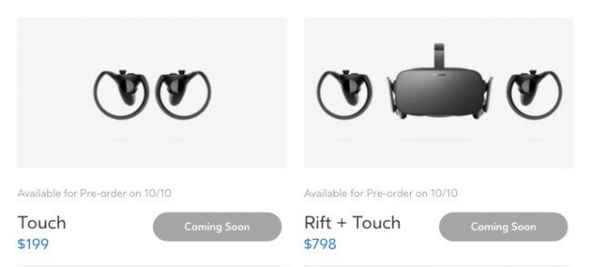 Oculus Rift単品とTouch + Riftのセットが発売された