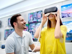 VRヘッドセットを使うユーザ